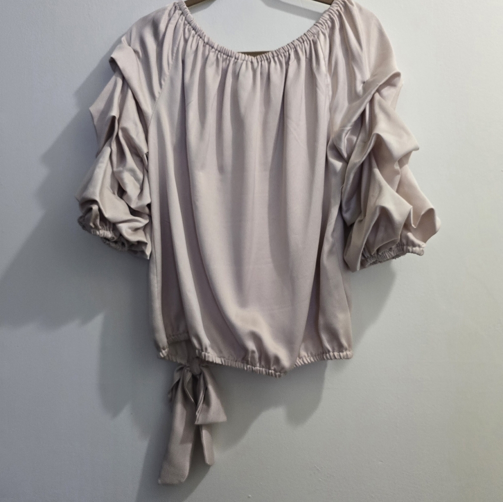 ☆ MSK Taupe Shimmer Off the Shoulder Puff Sleeve Top size L - Picture 6 of 14